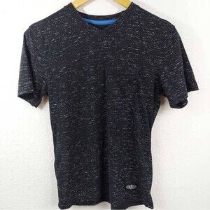 BKC Mens Top Black White Marled V Neck Short Sleeve Logo Cotton Blend Small